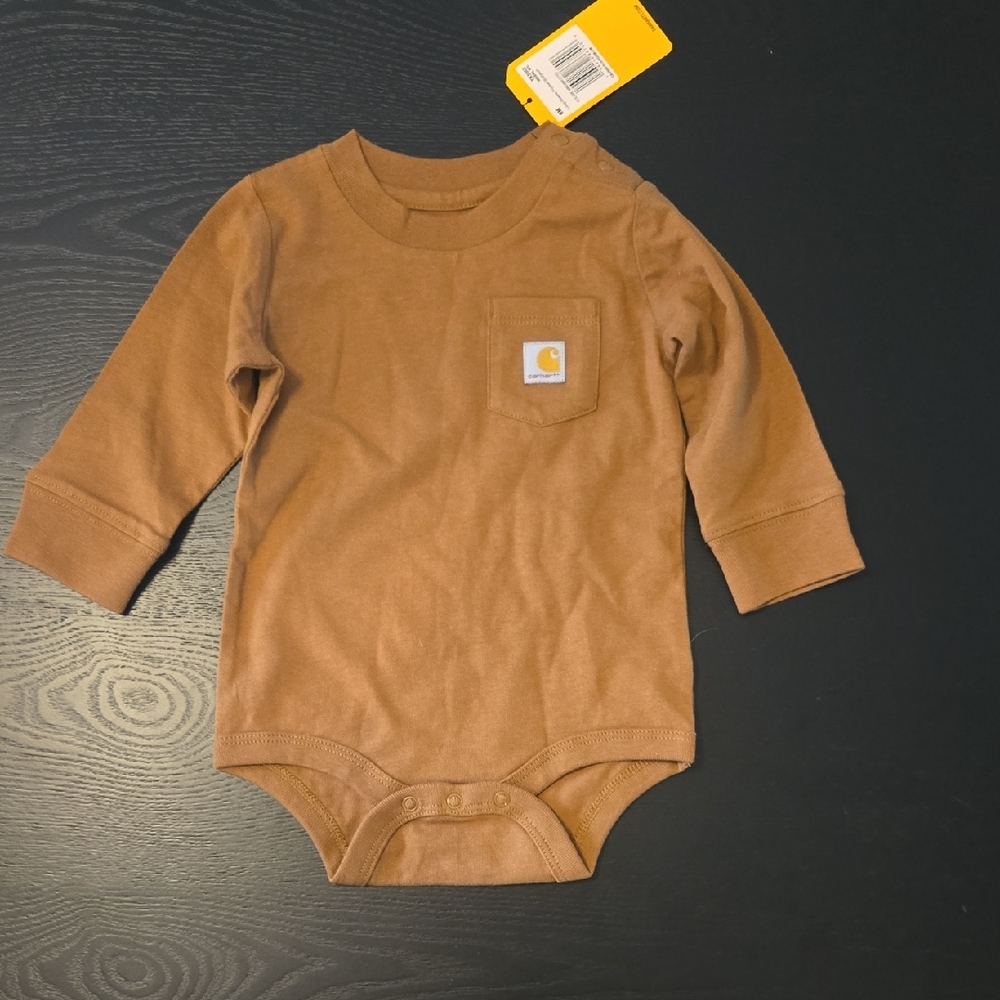 Carhartt Tan Long Sleeve Baby Onesie